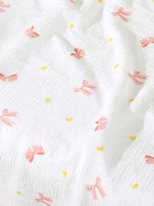 100*100cm 1 pezzo Coperta per neonati morbida e confortevole, sottile, con motivo a fiocco rosa, asciugamano da bagno per neonati, avvolgente traspirante e assorbente, copertina leggera per neonati