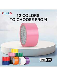 1 卷 12 种颜色，包装胶带，1.88 英寸，50 米，4.5 厘米宽，用于盒子密封的装饰性胶带，粉色/白色