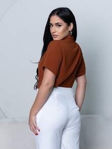 Short Sleeve Shirt In Dune Fabric - Brown - View 2