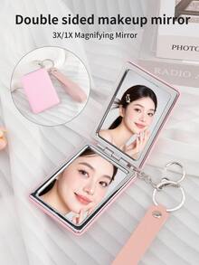 1pc Square Travel Makeup Mirror, 1X And 3X Magnification, Portable Double-Sided Wallet Mirror, Keychain Pendant Magnifying Glass, Ideal DIY Craft Gift For Women - Multicolor - View 1