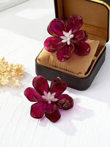 1pc Exaggerated Handmade Beaded Floral Earrings, Dimensional Camellia Flower, Burgundy, Personalized, Party, Y2K Style