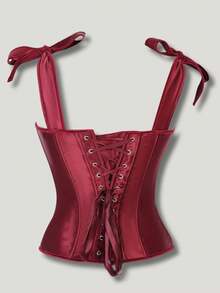 Burgundy Lace-Up Bandeau Women's Fashionable Outerwear, Waist Cincher, Versatile Shaping Top - Burgundy - View 4
