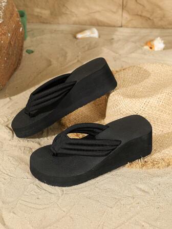 Tongs compensées d'été, Pantoufles de plage et d'intérieur couleur abricot