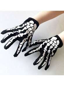 Halloween Skeleton Long Gloves, Horror Performance Bar Party Costume Prop Bone Gloves