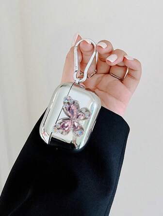 1pc Premium Electroplated Silver 3D DIY Rhinestone Butterfly + Butterfly Decor Bluetooth Earphone Case Compatible With Apple 1st/2nd/3rd/Pro/Pro 2nd Generation, Creative Design For New 4th Generation