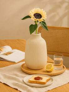 White Ribbed Resin Vase - Modern Minimalist Decor Piece, Available In Multiple Sizes, Lightweight Design, Suitable For Bedroom, Entryway, Living Room And Gift Display, Home Decor, Room Decor, Vase, Glass Vase - Multicolor - View 5