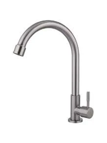Clásica Llave Individual de Acero Inoxidable, Grifo de Agua Fría para Fregadero, Cuello de Salida de Agua en Arco Giratorio 360°, Aplicable para Lavabos de Baño y Fregaderos de Cocina - Plateado - Ver 6