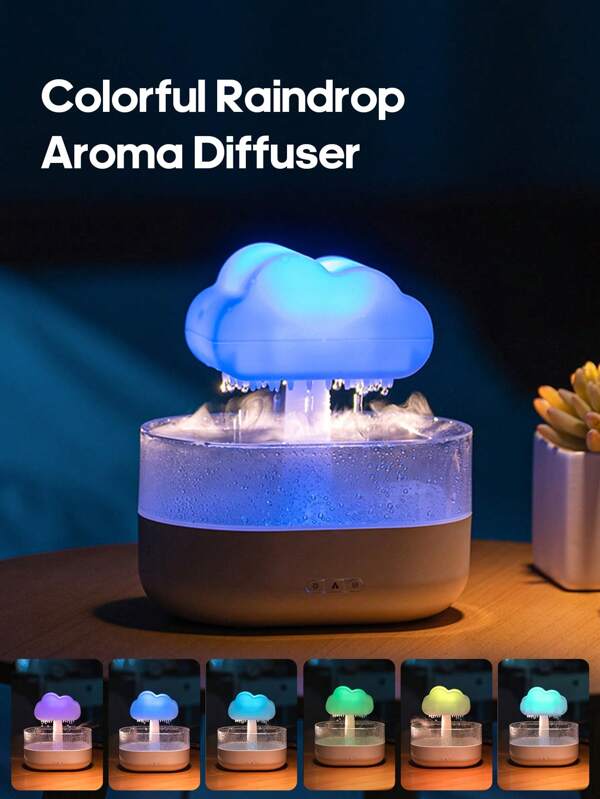 kinscoter 1PC USB Rain Cloud Air Humidifier Raindrop Aromatherapy Essential Oil Diffuser 7 Colors Raining Cloud Aroma Diffuser