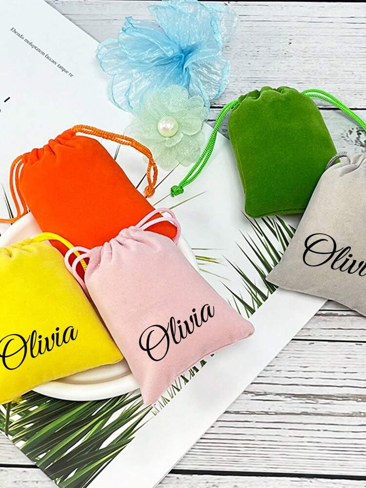 Personalized Custom Velvet Bundle Pocket, Customized Text Jewelry Cosmetic Storage Bag, Drawstring Gift Packaging Bag Velvet Bag, Personalized Name Drawstring Bag, Named Velvet Bag, Customized Drawstring Bag, Coin Bag, Personalized Jewelry Bag, Crystal Bag - Multicolor - View 2