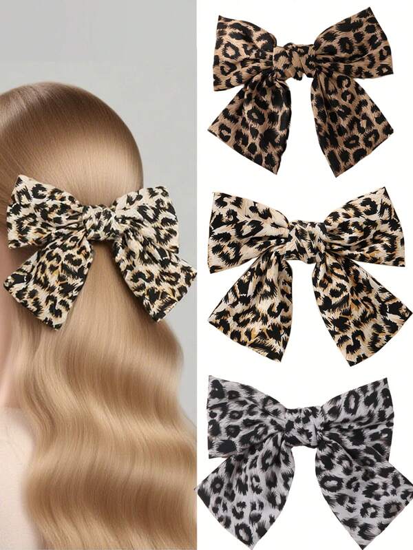 Women's Leopard Print Bow Hair Clip, Fabric Leopard Design, Suitable For Daily, Outing, Party And Fashion Occasions