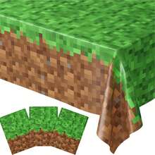 Mantel de plástico desechable con licencia oficial, decoración de la temática de Guerras Pixeladas de minería, impermeable