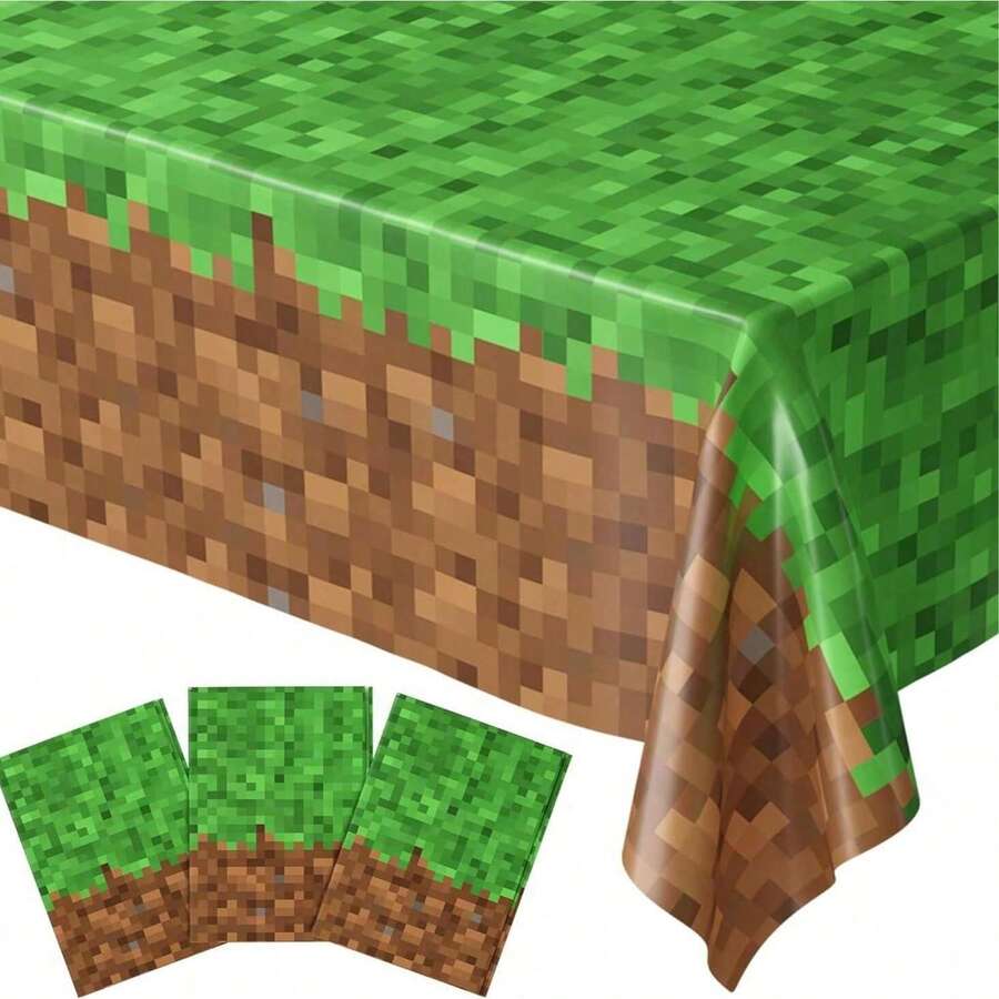 Mantel de plástico desechable con licencia oficial, decoración de la temática de Guerras Pixeladas de minería, impermeable