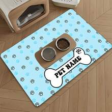 1 pieza Almohadilla de alimentación para mascotas personalizada con nombre - Antideslizante, de fibra de poliéster de secado rápido, diseño de huella de pata en forma de hueso, "Nombre de mascota" personalizado, decoración del hogar creativa y regalo