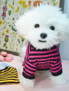 Striped Short Sleeve Pet Outerwear For Pomeranian & Bichon Frise Dogs