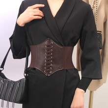 1pc Women's Multi-Color Lace-Up Corset Belt, Sporty, Cute, Minimalist, Versatile, Solid Color Waist Cincher, For Clothing Decoration, Halloween Waist Accessory, Suitable For Pairing With Jeans, Western, Country Style Outfits, Retro Black Belt - A - View 3