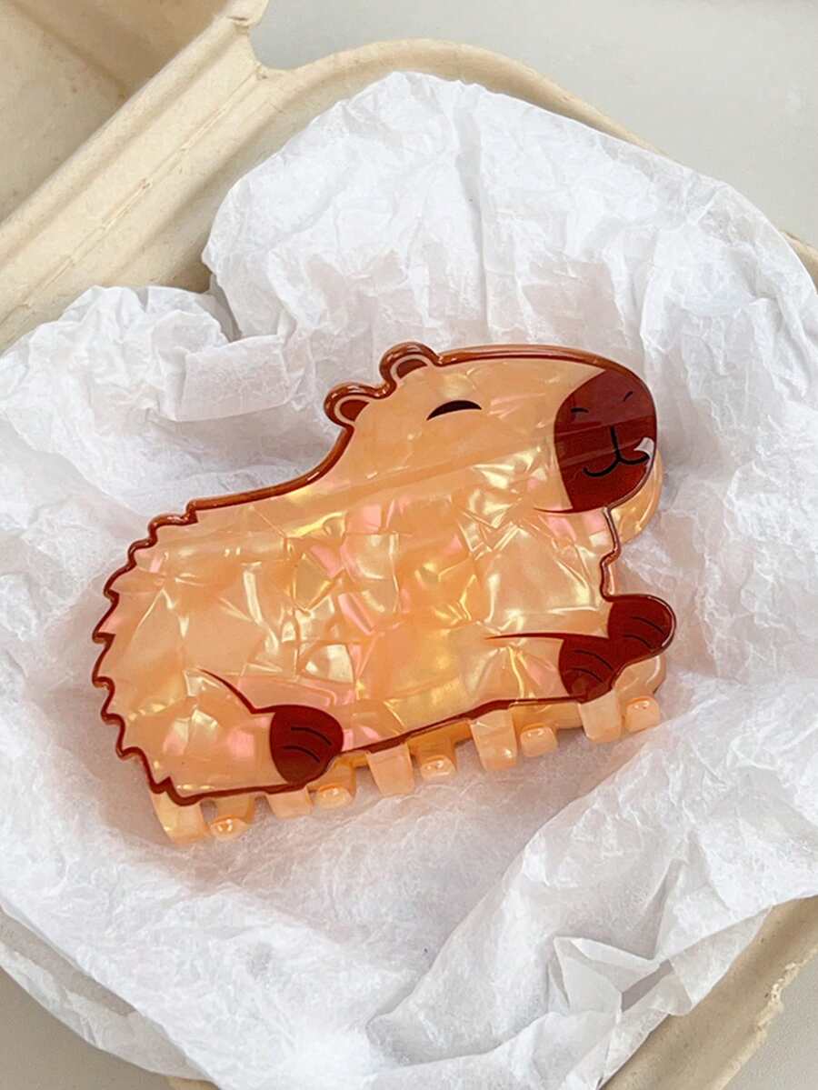 1 件水豚发夹 - 大号防滑夹，适合女士，可爱动物情人节礼物，波西米亚风时尚发饰，时尚发夹，女士爪夹，秋季配饰，秋冬度假装扮女士