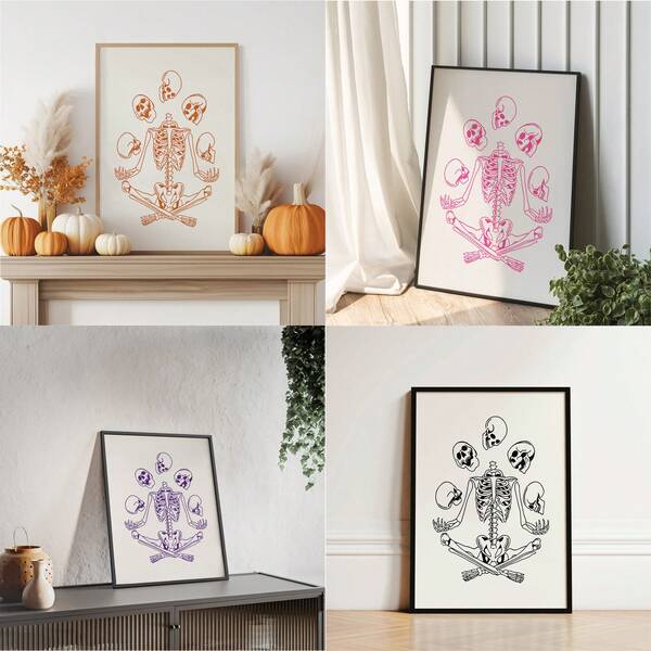 1 pieza Cuadro de arte de pared de Halloween Pintura impresa en lienzo de esqueleto divertido, Decoración de Halloween para dormitorio, sala de estar u oficina, Póster de Halloween, Impresión de esqueleto, Regalo para ella, Sin marco o enmarcado