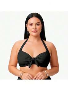 Solid Color Bikini With High Support Knot And Reinforced Cups, Summer Beachwear - 緋紅 - 查看 2