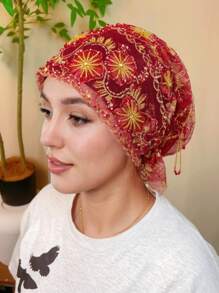 1 buc. Model floral cu dungi, floral (combinație), casual, boem, petrecere, drăguț, poliester, mărgele, stras, ciucure, broderie, patchwork, eșarfă pentru cap, potrivită pentru zi cu zi, acasă, vacanță, întâlnire de seară, cadou, toate anotimpurile, decor elegant cu ciucure din mărgele acrilice, decor cu coadă de pește, stras, broderie florală, decor