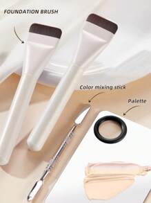 2pcs Ultra-Thin Foundation Brushes, Lightweight Face Contour Brush, Flat Face Mask Brush, Mixed Foundation Cream Makeup Brushes, Silver Foundation Brush, Makeup Brushes For Liquid Foundation, Ultra-Thin Foundation Brush, Face Contour Brush, Flat Contour Brush, Mixed Cream Brush For Makeup