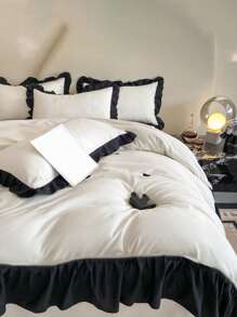 1 Duvet Cover + 2 Pillowcases 3 Pieces Set, White & Black Ruffled Soft & Comfortable, Suitable For Bedroom & Guest Room, Machine Washable, All Season - Black and White - View 10
