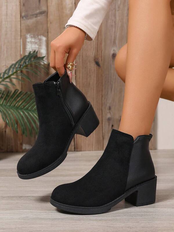 2025 Autumn/Winter New Women's Short Boots, Zipper Closure Women's Short Boots, Women's Short Boots, Chunky Heel High Heel Women's Short Boots, Chelsea Women's Short Boots, Classic Versatile Women's Shoes