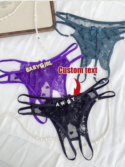 Customized White Lace Thong Panties, Personalized Lingerie Gift - Embroidered Floral Lace Underwear, Sexy Lingerie, Lovely Gift For Her, Bridal Shower Gift, Bridesmaid Gift, Valentine's Day Gift, Summer/Spring Lingerie, Lace Trim Thong, Unique Customized Gift