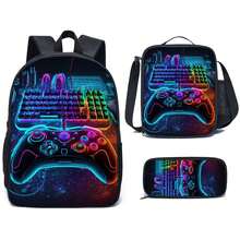 3 PiecesGaming Keyboard And Controller Patterned Backpack For Teens And Adults With Personalized Style, Book Bag, Lunch Bag, Pen Pouch - Multicolor - View 11
