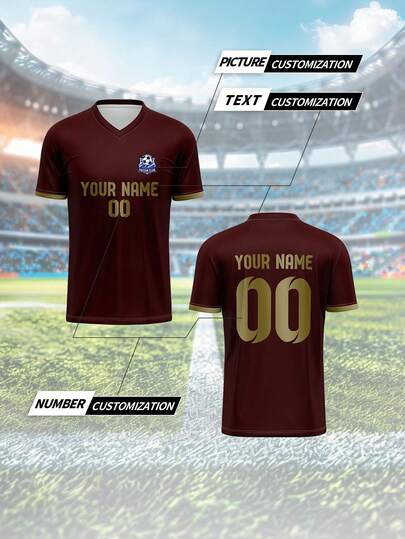 2025 Customized Sports Jersey, Men's V-Neck Football Training Shirt, Breathable Quick-Dry, Front & Back Printed Name, Number, Logo, Comfortable Fit For Daily, Casual, Party, Gathering Summer