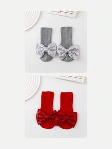 Wrenababy 女童百搭舒适袜子，可爱蝴蝶结设计公主风格防滑圆点抓地袜，适合幼儿和婴儿，适合春秋季