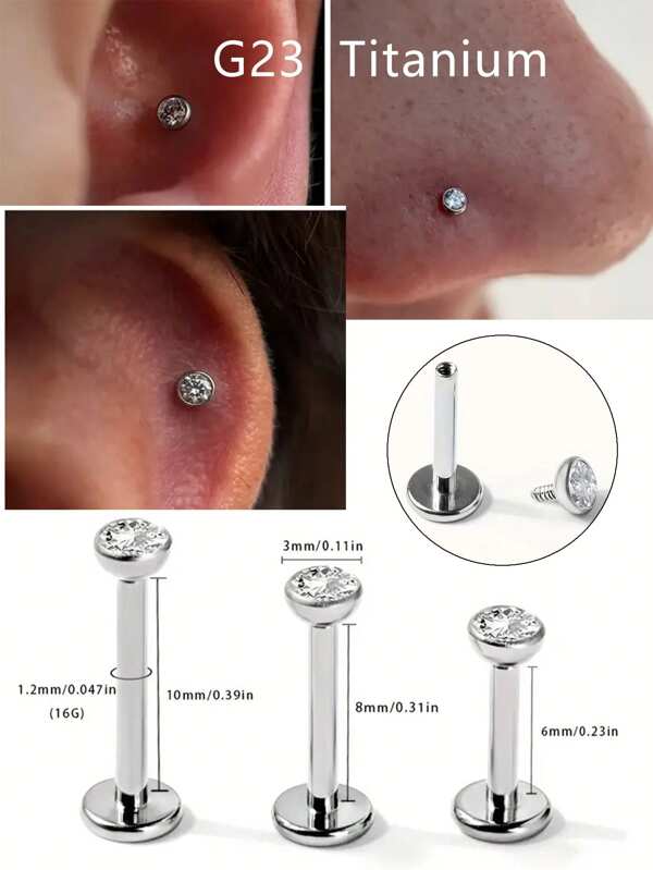 1 Stück G23 Titan Kubikzirkonia Rundstecker Ohrringe, Knorpelohrringe, Lippenpiercing, Nasenpiercing, F136 Titan Piercing Schmuck, geeignet für den täglichen Gebrauch von Frauen