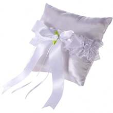 Almohada para anillos de boda con lazo o flor, bonita almohada para portar anillos, cojín para ceremonias de boda y fiestas. - lechoso - Ver 6