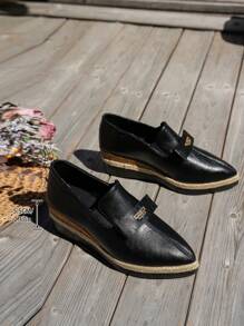 WRCVS Women Platform Wedge Heel Shoes, Lightweight Non-Slip Work Shoes, Fashion Party Shoes, Bohemian Style Sandals, Pointed Toe Espadrille Wedge Heels - Black - View 5