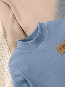 3 件男童秋冬羊毛立领长袖 T 恤，儿童休闲保暖内衣