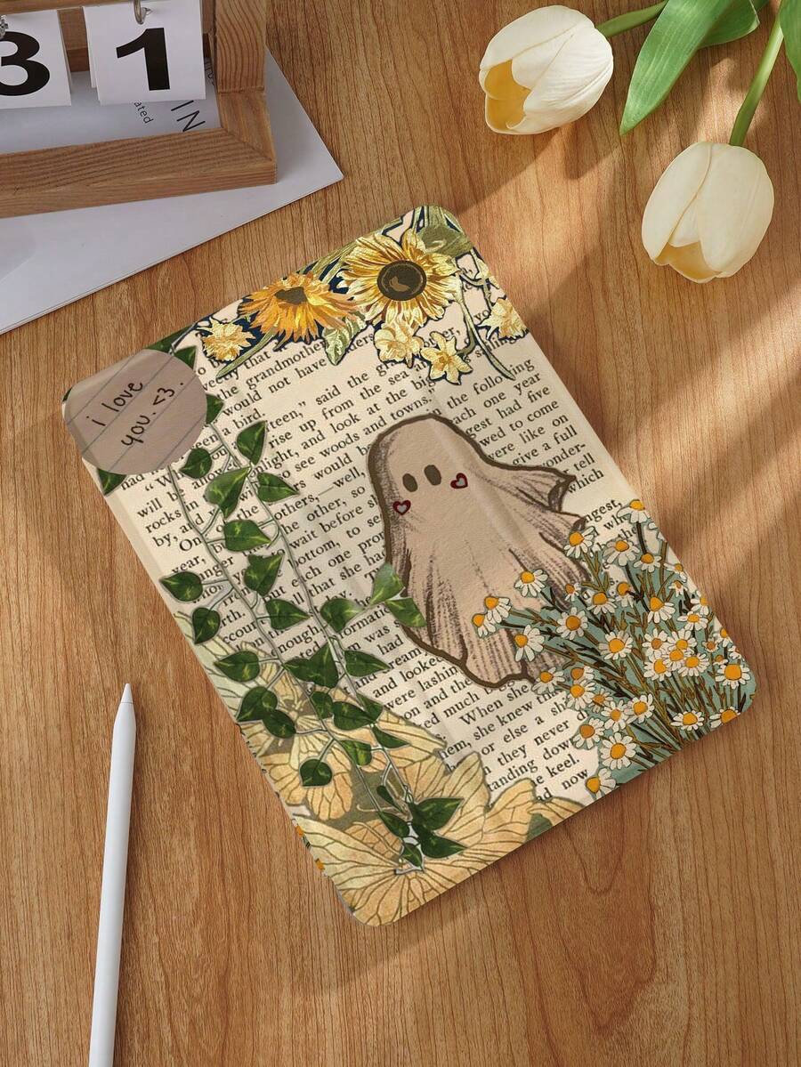 Shockproof Floral Element Forest Ghost Collage Pattern Tablet Protective Case, Compatible With IPad 9.7/10.2/10.5/10.9/12.9/Pro 11 (10th Gen), Galaxy Tab S6 Lite 10.4", Kindle Paperwhite 12th Gen (2024), Kindle 11th Gen (2022), Offers Soft Shock Protection, Supports Smart Stand/Auto Wake/Sleep Function Spring Gift