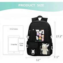 Kawaii Backpack For Teen Girls, Cute Aesthetic High Middle School College Bookbag With Accessories, Beige - Dark Black - 查看 3