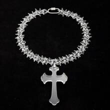 1pc Popular Punk Acrylic Thorn Chain Resin Extra Large Cross Pendant Necklace, Suitable For Women And Men, Daily Wear Or Gift