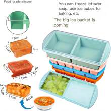Silicone Soup Freezer Molds With Lids - Large Cubes Tray,Leakproof Ice Cube Trays, Reusable Kitchenware For Meal Prep,Soup,Ice,Cocktails & Whiskey (Blue, 4 Squares 1cups/250ml),9822394