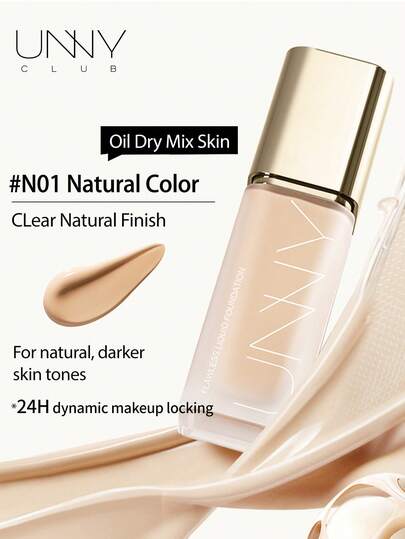 unny club 30g Long-Lasting Full Coverage Foundation, Suitable For Oily And Combination Skin, 24-Hour Color Lock, Natural Makeup Effect, Oil Control And Waterproof, Sweat-Resistant, Smudge-Proof, Sweat-Proof, Waterproof, Natural Shade