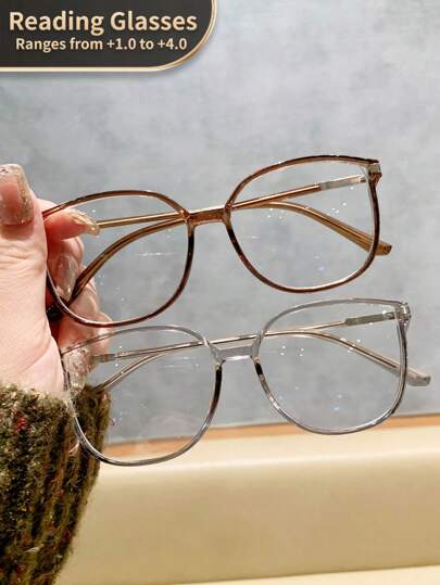 1pc Women's Square Vintage Reading Glasses, Clear Transparent Computer Readers, Magnification +1.0 To +4.0