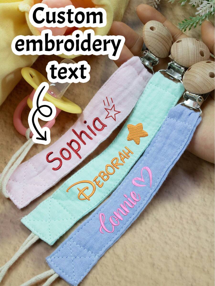 Custom Pacifier Clip With Embroidered Name,Personalized Pacifier Clip,Customized Pacifier Clips Baby Girl,Customizable Pacifier Chain,First Gift For Your Child,Diy Custom Name,Baby Essentials,Baby Girl Gifts,Baby Boy Gifts,Decoration,Multi-Purpose,Friend Gifts/Birthday Gifts,Boys,Girls,Kids - phong cách A - Xem 1