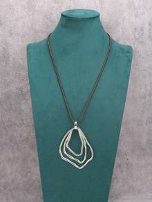 1 chiếc vòng cổ dài tối giản thời trang dành cho nữ, mặt dây chuyền hợp kim kẽm hình tròn bất đối xứng 7 lớp - Nhẫn hình học bạc - Xem 4