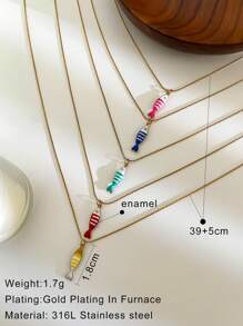 1 件不锈钢波西米亚风格鱼形装饰项链，法式时尚精致不锈钢高端小众复古小鱼吊坠，适合女士