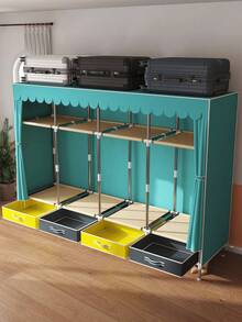 1 Pc Large Capacity Portable Wardrobe, Steel Frame Structure Design With Reinforced Stability, Combination Of Hanging Space And Multi-Layer Storage Area, Bottom Drawer Design For Clothes, Top Space Utilized, Suitable For Home, Bedroom, Efficient Storage Furniture - Multicolor - View 5