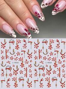 2 件秋季芙蓉图案美甲贴纸法国芙蓉闪光金贴花自粘 DIY 饰品美甲装饰适用于水晶指甲用品美甲配件适用于秋冬美甲设计 - 彩色 - 查看 2