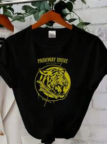 180g Pure Cotton PARKWAY DRIVE TIGER FIGHT FOR YOUR LIFE T-SHIRT NEW OFFICIAL ATLAS IRE HORIZONS Summer Stylish Unisex Stretched Streetwear Graphic Fashion Designer Clothes Top For Everyday Wear Comfortable Casual Versatile Slightly Print Round Neck Short Sleeve For Women Soft Breathable Men