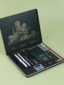 Set de Materiales de Arte - Un Set de 10/12/19/27 Lápices de Boceto, Completo con una Caja de Metal Portátil y Lápices de Dibujo, Perfecto como Artículo Esencial y Regalo para Estudiantes de Arte y Aficionados.