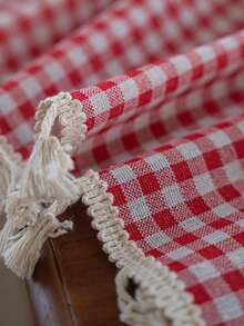 1 件红格子和绿色桌布，波西米亚休闲清新风格餐桌布，适用于酒店、餐厅、卧室、客厅、派对、户外聚会、节日装饰、秋季装饰、房间装饰 - 紅色 - 查看 9