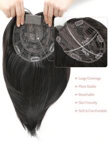 Hair Topper 12 Inch Hair Toppers For Women With Thinning Hair 6.5"X6.5" Large Base Synthetic Hair Topper With Bangs Fiber Wiglets Ladies - Black Brown - View 3