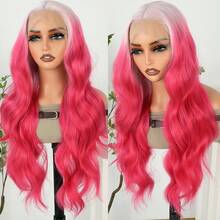 13x4 Free Part HD Lace Front Wig Ombre Purple Color Long Body Wave Synthetic Hair 180% Density Pre-Plucked Glueless Purple Ombre Colored Long Wavy Hair 26 Inch Free Part Soft Natural Look For Women Versatile Styling Options - 漸層紅色 - 查看 6